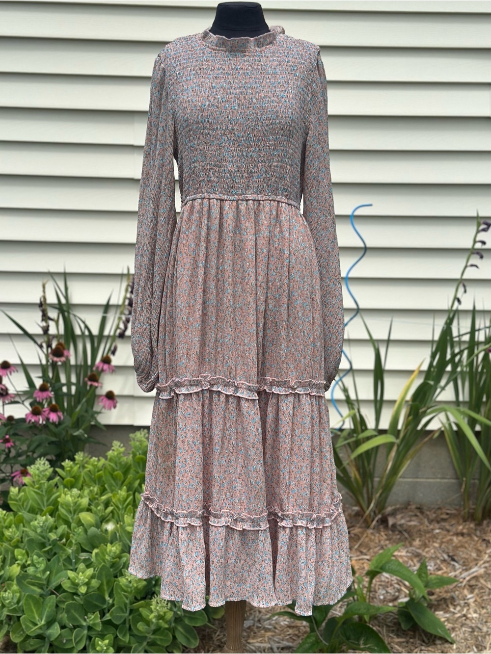 Petal & Pup Blush Floral Tiered Long Sleeve Maxi Dress